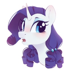 Size: 1017x1066 | Tagged: safe, artist:melodylibris, rarity, pony, unicorn, g4, alternate hairstyle, blushing, bust, ear blush, female, hair accessory, looking sideways, mare, open mouth, portrait, simple background, solo, three quarter view, white background