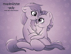 Size: 3010x2312 | Tagged: safe, artist:madelinne, oc, pony, commission, couple, cuddling, cute, duo, high res, hug, simple background, sketch, your character here