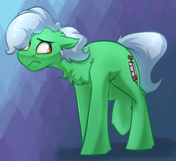 Size: 3024x2776 | Tagged: safe, artist:witchtaunter, oc, oc:nurse white icing, earth pony, pony, anxious, chest fluff, commission, commissioner:reversalmushroom, ear fluff, gradient background, high res, looking back, male, nervous, shy, solo, stallion, walking