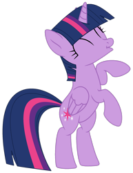 Size: 1541x1998 | Tagged: safe, artist:bomberchif, artist:twilyisbestpone, twilight sparkle, alicorn, pony, g4, ^^, adorkable, base used, bipedal, cheering, cute, dork, eyes closed, female, mare, pegasus wings, rearing, simple background, solo, transparent background, twiabetes, twilight sparkle (alicorn), wings