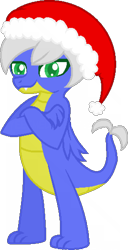 Size: 800x1558 | Tagged: safe, artist:yeetmedownthestairs, oc, oc only, oc:azula, dragon, 2023 community collab, derpibooru community collaboration, christmas, crossed arms, dragon oc, female, hat, holiday, non-pony oc, santa hat, simple background, solo, transparent background