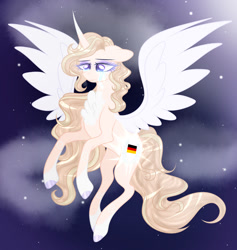 Size: 1024x1079 | Tagged: safe, artist:existencecosmos188, oc, oc only, alicorn, pony, alicorn oc, chest fluff, female, flying, horn, mare, night, solo, stars, wings
