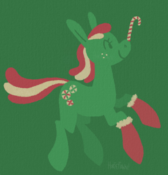 Size: 998x1040 | Tagged: safe, artist:horseytown, minty, earth pony, pony, g3, balancing, candy, candy cane, food, ponies balancing stuff on their nose, solo