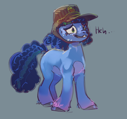 Size: 4587x4289 | Tagged: safe, artist:alumx, misty brightdawn, pony, unicorn, g5, absurd resolution, female, gray background, grin, hat, mare, nervous, nervous smile, simple background, smiling, solo