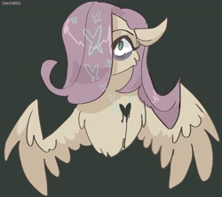 Size: 2048x1820 | Tagged: safe, artist:dmitrymemovznok, fluttershy, pegasus, pony, g4, bags under eyes, bust, chest fluff, hair over one eye, heart, simple background, solo, spread wings, wings