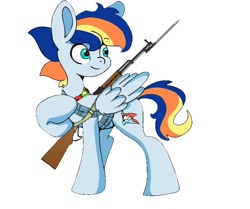 Size: 1240x1035 | Tagged: safe, oc, oc only, oc:bright banner, pegasus, pony, china, pegasus oc, pony oc, simple background, solo, type-56, weapon, white background, yangcun no.1 high school