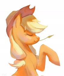 Size: 1739x2048 | Tagged: safe, artist:hichieca, applejack, earth pony, pony, g4, simple background, solo, straw in mouth, white background