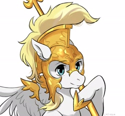 Size: 2048x1911 | Tagged: safe, artist:hichieca, oc, oc only, pegasus, pony, armor, simple background, solo, white background