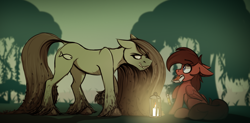 Size: 1302x638 | Tagged: safe, artist:notetaker, oc, oc only, oc:chance, oc:sorchamuire, kelpie, pegasus, pony, female, lantern, male, mud, muddy, notebook, pencil