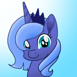Size: 2000x2000 | Tagged: safe, artist:astralune, princess luna, alicorn, pony, g4, crown, cute, female, filly, filly luna, gradient background, high res, jewelry, looking at you, lunabetes, regalia, smiling, solo, woona, younger