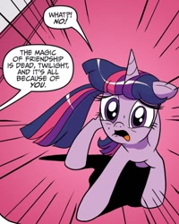 Size: 750x936 | Tagged: safe, artist:amy mebberson, idw, official comic, twilight sparkle, pony, unicorn, friendship is magic #6, g4, spoiler:comic, dialogue, female, floppy ears, mare, nightmare, nightmare rarity (arc), offscreen character, sad, solo, speech bubble, unicorn twilight