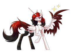 Size: 4200x3000 | Tagged: safe, artist:greenmaneheart, oc, oc only, alicorn, pony, alicorn oc, clothes, colored wings, female, horn, mare, simple background, socks, solo, striped socks, transparent background, two toned wings, wings