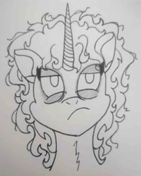 Size: 685x858 | Tagged: safe, artist:spoopygirl, oleander (tfh), pony, unicorn, them's fightin' herds, bed mane, community related, female, lineart, sleep deprivation, tired, traditional art