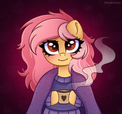 Size: 2144x2000 | Tagged: safe, artist:madelinne, oc, oc only, oc:cotton seams, pegasus, pony, commission, finished commission, high res, hot drink, mug, solo