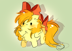 Size: 2832x2000 | Tagged: safe, artist:2pandita, oc, oc only, oc:deliambre, pegasus, pony, bow, chibi, female, hair bow, high res, impossibly fluffy, mare, solo, tail, tail bow