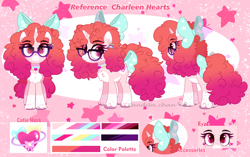 Size: 3700x2317 | Tagged: safe, artist:2pandita, oc, oc:charleen hearts, pony, unicorn, bow, female, glasses, hair bow, high res, mare, reference sheet, tail, tail bow