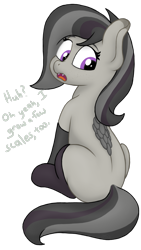 Size: 1080x1920 | Tagged: safe, artist:soctavia, oc, oc only, oc:rocky karst, earth pony, hybrid, kirin, pony, blank flank, clothes, cute, cute little fangs, dialogue, fangs, female, freckles, happy, looking back, open mouth, simple background, sitting, smiling, socks, solo, transparent background