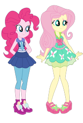 Size: 2513x3733 | Tagged: safe, artist:gmaplay, fluttershy, pinkie pie, human, equestria girls, g4, clothes, high res, school spirit, simple background, sleeveless, transparent background