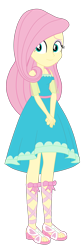 Size: 1900x5727 | Tagged: safe, artist:gmaplay, fluttershy, human, equestria girls, g4, <:), arms down, clothes, cute, cutie mark on clothes, dress, fluttershy boho dress, looking at you, open-toed shoes, simple background, sleeveless, solo, transparent background