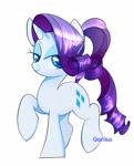 Size: 1653x2048 | Tagged: safe, artist:rottengotika, rarity, unicorn, female, looking at you, mare, ponytail, simple background, smiling, solo, white background