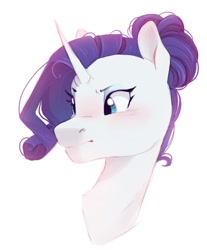 Size: 884x1066 | Tagged: safe, artist:melodylibris, rarity, pony, unicorn, g4, alternate hairstyle, blushing, bust, ear blush, female, hair bun, looking away, mare, portrait, simple background, solo, three quarter view, white background
