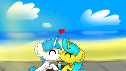 Size: 7680x4320 | Tagged: safe, artist:nhale, oc, oc:leanima, oc:nhale, pony, unicorn, couple, cute, holiday, love, nose to nose, sharing a drink, straw, valentine's day