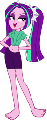 Size: 312x802 | Tagged: safe, artist:ajosterio, aria blaze, human, equestria girls, g4, ariabetes, barefoot, belly button, clothes, cute, feet, female, midriff, ponytails, shirt, shorts, simple background, smiling, smug, solo, transparent background, vest