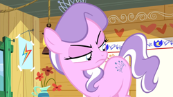 Size: 1920x1080 | Tagged: safe, screencap, diamond tiara, earth pony, pony, crusaders of the lost mark, g4, season 5, 1080p, butt, clubhouse, crusaders clubhouse, diamond buttiara, diamond tiara is not amused, female, filly, flank, foal, frown, looking at butt, out of context, plot, solo, unamused