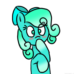 Size: 2048x2048 | Tagged: safe, artist:super-dead, earth pony, pony, blushing, bow, covering mouth, female, glow squid, gradient hooves, gradient mane, hair bow, high res, minecraft, ponified, simple background, solo, white background