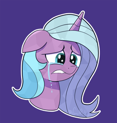 Size: 1920x2022 | Tagged: safe, artist:feralroku, idw, radiant hope, crystal pony, pony, unicorn, g4, bust, crying, floppy ears, lip bite, sad, simple background, solo, tears of pain