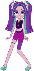 Size: 1294x2674 | Tagged: safe, artist:ajosterio, aria blaze, human, equestria girls, g4, ariabetes, belly button, clothes, compression shorts, cute, eyebrows, female, gem, grin, jewelry, lidded eyes, looking at you, midriff, necklace, ponytails, raised eyebrow, sandals, shirt, simple background, siren gem, sleeveless, smiling, smiling at you, solo, transparent background