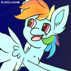 Size: 512x512 | Tagged: safe, artist:ilikeluna, rainbow dash, pegasus, pony, g4, eyes open, female, mare, open mouth, simple background, solo, spread wings, wings