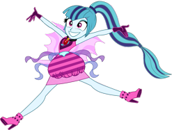 Size: 879x657 | Tagged: safe, artist:ajosterio, sonata dusk, human, equestria girls, g4, clothes, clothes swap, cute, female, fin wings, fins, gem, gloves, high heels, jewelry, necklace, ponied up, ponytail, shoes, simple background, siren gem, sleeveless, smiling, solo, sonatabetes, super ponied up, transparent background, wide eyes, wings