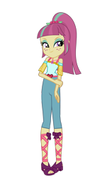 Size: 1030x1701 | Tagged: safe, artist:ajosterio, sour sweet, human, equestria girls, g4, belt, clothes, cute, female, freckles, heart, jewelry, necklace, pants, ponytail, shirt, simple background, sleeveless, solo, sourbetes, transparent background