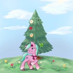 Size: 4096x4096 | Tagged: safe, artist:felldeal, dahlia, earth pony, pony, series:daily drawing december, g5, christmas, flower, holiday, solo, tree