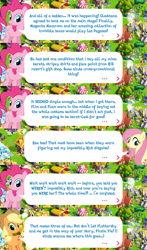 Size: 2048x3479 | Tagged: safe, gameloft, applejack, cosmos, fluttershy, pinkie pie, earth pony, pegasus, pony, g4, my little pony: magic princess, applejack's hat, cowboy hat, dialogue, dialogue box, english, event, female, hat, high res, mare, speech bubble, spread wings, text, wings