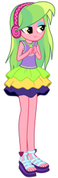 Size: 940x2873 | Tagged: safe, artist:ajosterio, lemon zest, human, equestria girls, g4, clothes, clothes swap, cute, female, hands together, headphones, jewelry, lidded eyes, necklace, rah rah skirt, shirt, simple background, skirt, sleeveless, smiling, solo, transparent background, zestabetes