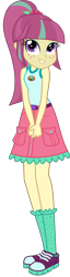 Size: 961x3746 | Tagged: safe, artist:ajosterio, sour sweet, human, equestria girls, g4, my little pony equestria girls: legend of everfree, bare shoulders, belt, camp everfree logo, camp everfree outfits, clothes, clothes swap, cute, denim, denim skirt, freckles, hands together, legs, ponytail, shirt, shoes, simple background, skirt, sleeveless, socks, solo, sourbetes, transparent background