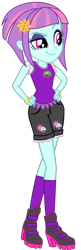 Size: 480x1490 | Tagged: safe, artist:ajosterio, sunny flare, human, equestria girls, g4, my little pony equestria girls: legend of everfree, boots, camp everfree logo, camp everfree outfits, clothes, clothes swap, cloud, denim, denim shorts, eyebrows, female, gold, hairpin, hand on hip, lidded eyes, pockets, rain, raised eyebrow, shirt, shoes, shorts, simple background, sleeveless, smiling, smug, socks, solo, transparent background, wristband