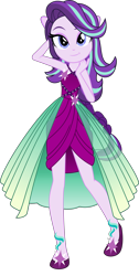 Size: 3267x6492 | Tagged: safe, artist:ajosterio, artist:punzil504, edit, starlight glimmer, human, equestria girls, g4, bare shoulders, blue eyes, clothes, clothes swap, cute, dress, female, glimmerbetes, hand behind back, legs, looking at you, ponied up, pony ears, shoes, simple background, sleeveless, smiling, solo, super ponied up, transparent background