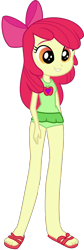 Size: 1044x3120 | Tagged: safe, artist:ajosterio, apple bloom, human, equestria girls, g4, apple, bow, clothes, clothes swap, feet, female, food, hair bow, heart, legs, sandals, simple background, sleeveless, smiling, solo, swimsuit, transparent background