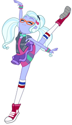 Size: 918x1592 | Tagged: safe, artist:ajosterio, sugarcoat, human, equestria girls, equestria girls specials, g4, my little pony equestria girls: dance magic, ballerina, breasts, cleavage, clothes, collar, converse, dress, eyes closed, female, glasses, hairpin, jacket, ponytails, shoes, simple background, sleeveless, smiling, socks, solo, transparent background, tutu, wristband