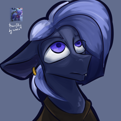 Size: 2000x2000 | Tagged: safe, artist:wata, oc, oc only, oc:bard pony, earth pony, pony, pony town, bust, fangs, high res, looking up, male, piercing, portrait, shading, solo