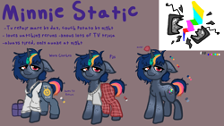 Size: 1920x1080 | Tagged: safe, artist:nootaz, oc, oc only, oc:minnie static, pony, unicorn, floppy ears, lidded eyes, reference sheet, solo, tired