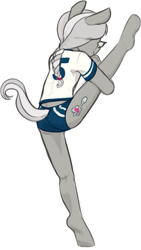 Size: 509x903 | Tagged: safe, artist:shouldbedrawing, silver spoon, earth pony, anthro, g4, ass, butt, clothes, female, filly, flexible, foal, gym uniform, simple background, solo, splits, stretching, white background