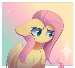 Size: 1000x904 | Tagged: safe, alternate version, artist:miryelis, fluttershy, pegasus, pony, g4, animated, cute, female, floppy ears, frown, gif, gradient background, looking at you, mare, reversed, shyabetes, sitting, smiling, smiling at you, solo