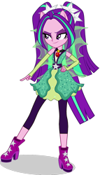 Size: 832x1458 | Tagged: safe, artist:ajosterio, aria blaze, human, equestria girls, equestria girls specials, g4, my little pony equestria girls: dance magic, clothes, clothes swap, dress, female, fin wings, fins, gem, hand on hip, high heels, jewelry, lidded eyes, necklace, pants, pony ears, ponytails, ruby, shoes, simple background, smiling, smug, solo, transparent background, wings