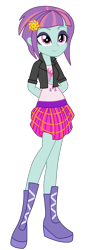 Size: 1024x2685 | Tagged: safe, artist:ajosterio, sunny flare, human, equestria girls, g4, arm behind back, boots, casual, clothes, collar, female, jacket, legs, shirt, shoes, simple background, skirt, smiling, solo, transparent background