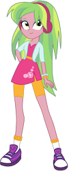 Size: 992x2463 | Tagged: safe, artist:ajosterio, lemon zest, human, equestria girls, g4, casual, clothes, compression shorts, cute, dress, female, hand on hip, headphones, leggings, legs, looking up, shoes, simple background, smiling, socks, solo, transparent background, vest, wrist cuffs, zestabetes