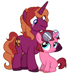 Size: 2645x2808 | Tagged: safe, artist:ponykittenboi, oc, oc only, oc:roaring maw, oc:rose petal, big cat, lion, pony, unicorn, 2023 community collab, derpibooru community collaboration, g4, duo, family, father and child, father and daughter, female, filly, foal, freckles, glasses, high res, hoof on cheek, looking at each other, looking at someone, male, round glasses, short mane, short tail, show accurate, simple background, sitting, smiling, stallion, tail, transparent background, two toned mane, two toned tail